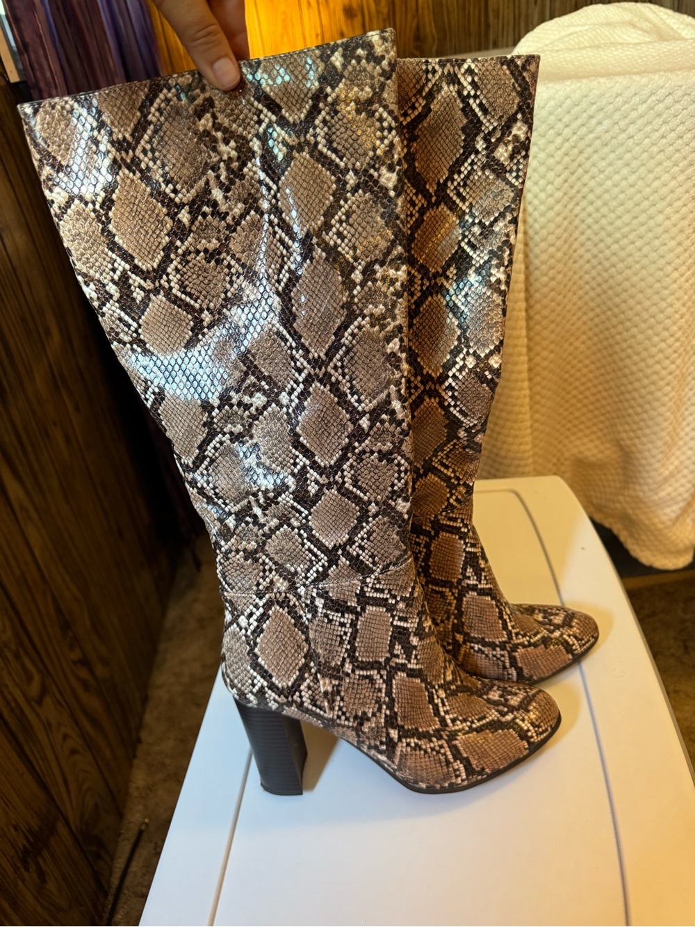 a new day Taupe Snake-Print Over-the-Knee Block Heel Boots